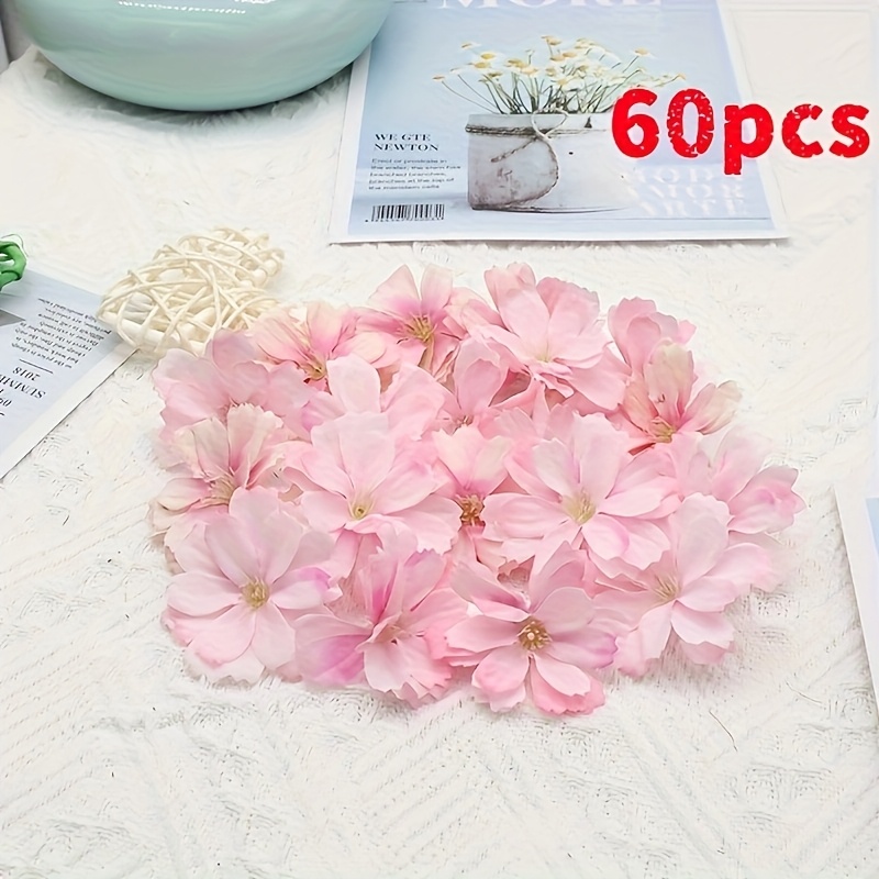 60pcs And 120pcs Of Artificial Silkyy Flower Heads, Including Cherry And Plum Petals, Suitable For Home Outdoor Garden Decoration And Wedding Arrangements, Perfect For Brides' Wrist Corsages
