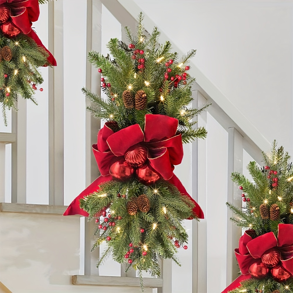 

1pc, 23inch, Christmas Wreath, , Plastic, Wall-mounted, Christmas Holiday Decor, Living Room Staircase Front Door Wall, No Feather, No Power Needed