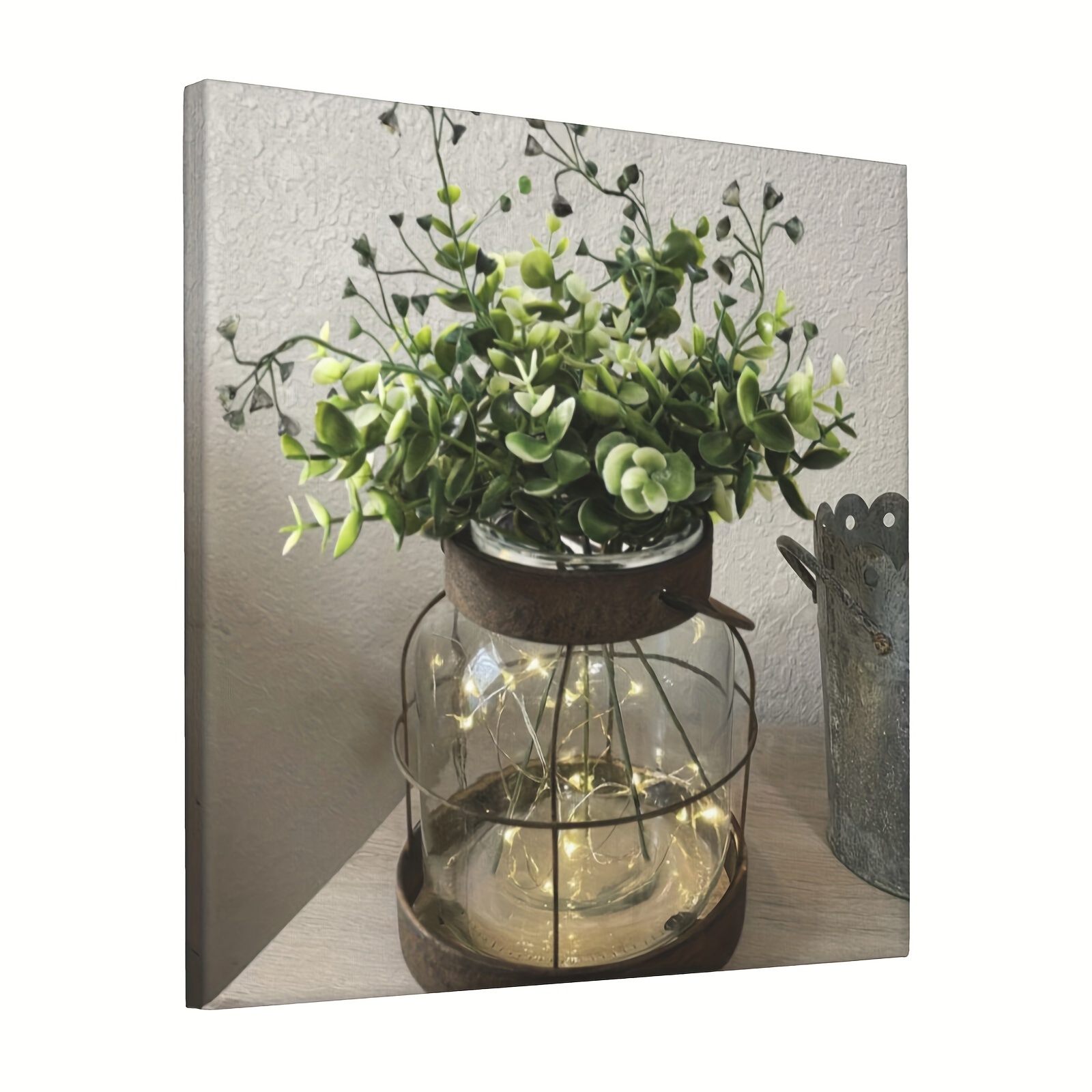 

1pc, Vintage Glass Farmhouse Vase, Rustic Lantern Decorative Plant Flower Light Vintage Style Vase Home Decor Canvas Painting Floral Arrangement Hostess Gift Frameless 12 X 12 Inches