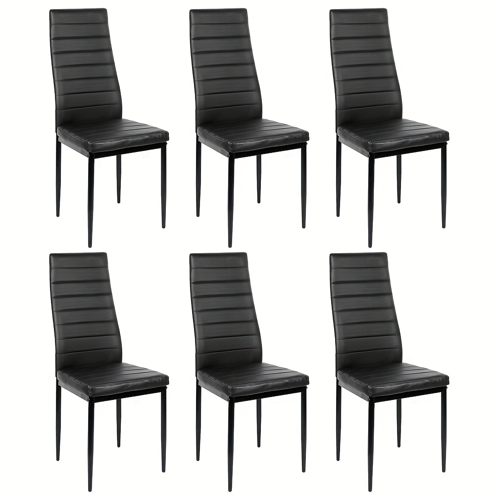 TEMU Dining Chairs, Set Of 6, Leather Dining Chairs With Metal Legs, Kitchen Chairs, Black