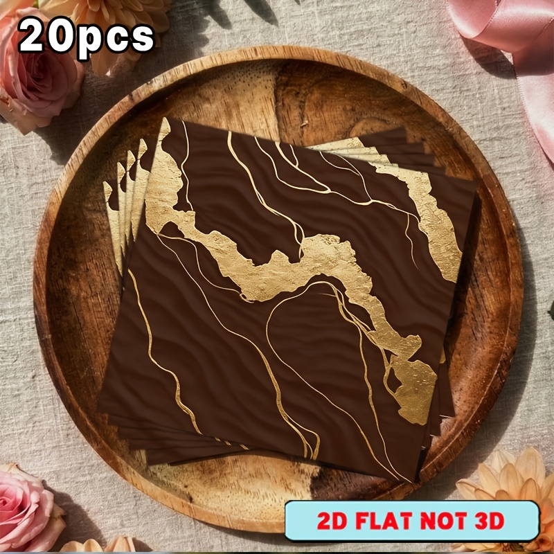 TEMU [Plat 2D] 20 Serviettes, avec Motif Marron et Doré, Convient pour Papier de Fête, Papier de Fête en Extérieur, Papier de Restaurant , Serviettes