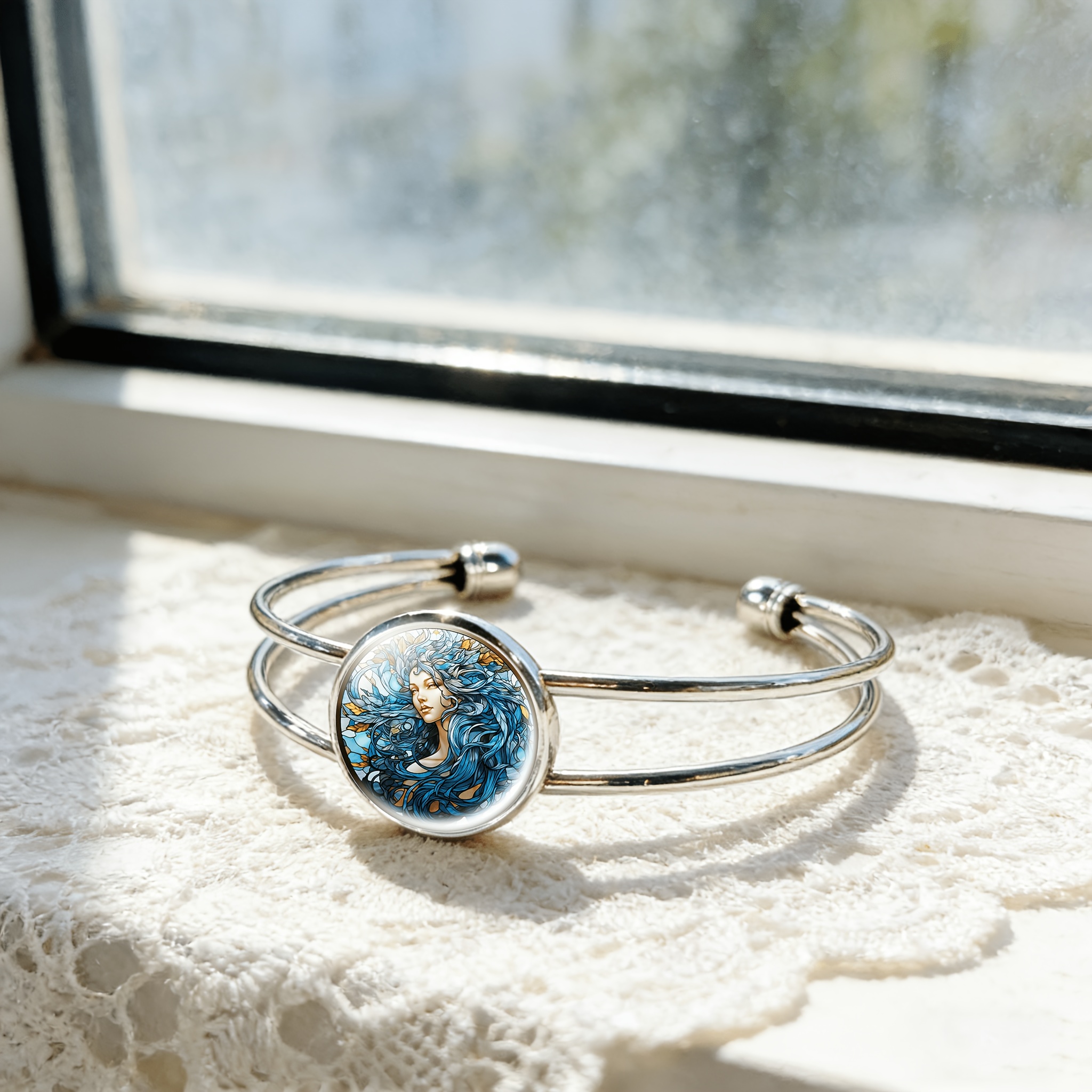 Women's Colorful Round Time Gemstone Inlaid Adjustable Open Bangle