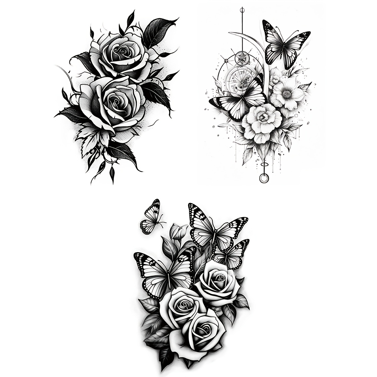 3pcs Half-sleeve Tattoo Stickers Floral Pattern Large Flower Arm Chest Abdomen Back Body Temporary Waterproof Tattoo Stickers