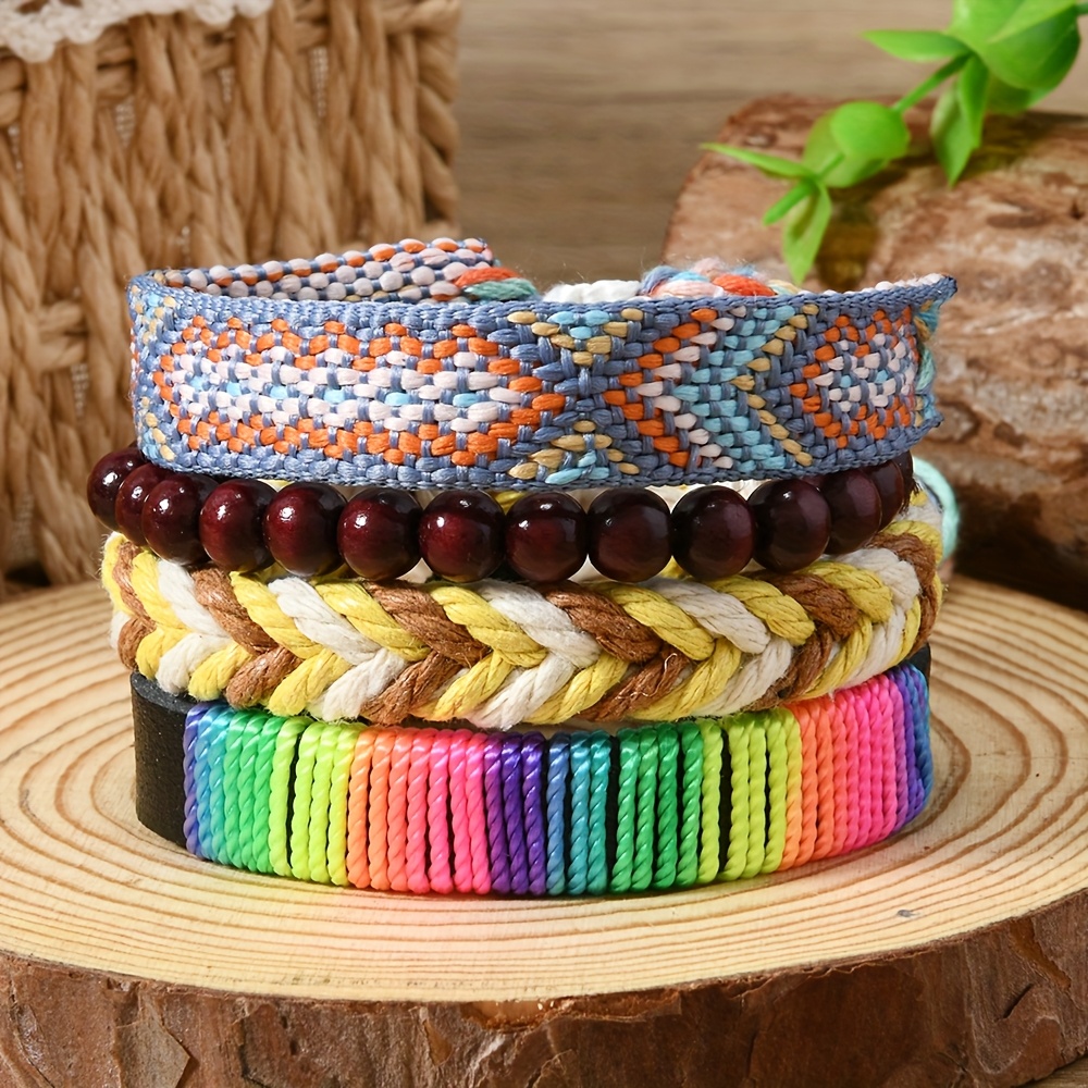 4pcs Handwoven Bohemian Style Bracelets Set