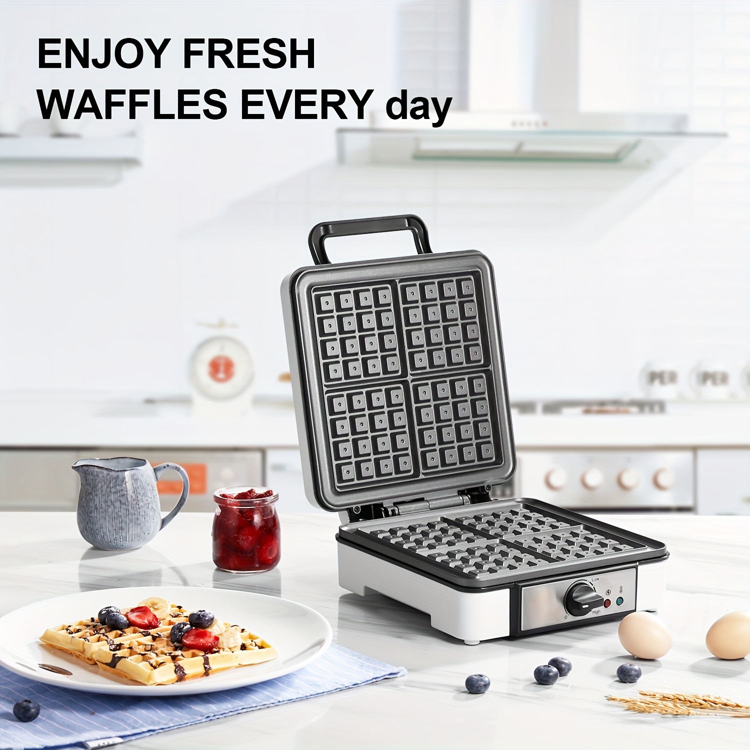 

4 Slice Belgian Waffle Maker, Waffle Maker 1200w Square , Waffle Baker Machine With Five-setting Controls, Handle, Indicator Lights, Recipe