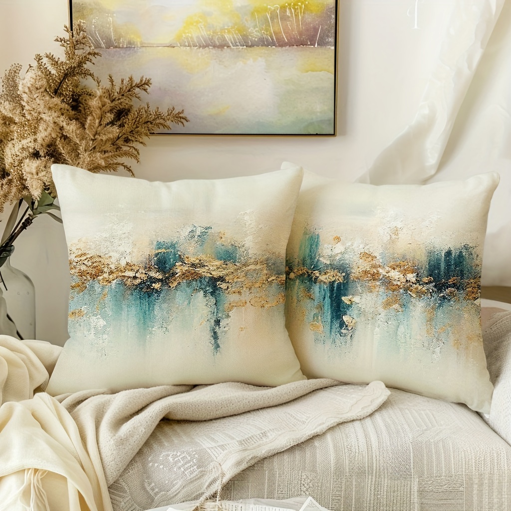 2pcs bohemian turquoise blue golden beige white abstract Temu