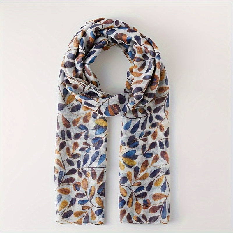 

[elegant ] Lightweight Vintage Floral Bali Yarn Scarf For Women - Elegant In Blue, Yellow & Brown, Ideal For Travel & Photography, Breathable Polyester Shawl