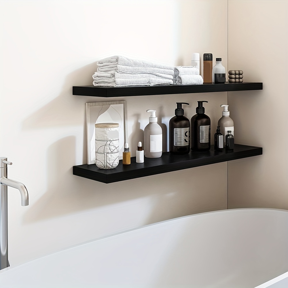 

Living Room Storage Floating Shelves, Large Bathroom Decor Wall Shelves, Extra Long 31.5 X 7.9 In Bathroom Shelves Set Of 2, With Invisible Brackets For Living Room, Bedroom And Kitchen (black)