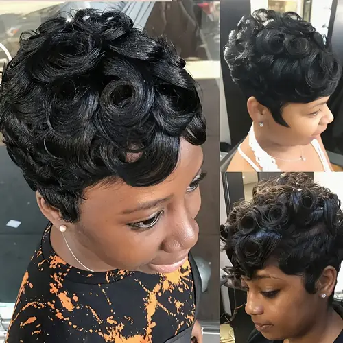 short afro wig with bangs for heat resistant synthetic hair 180 density cap natural looking curls soft black wig for african american women hair wig stylish