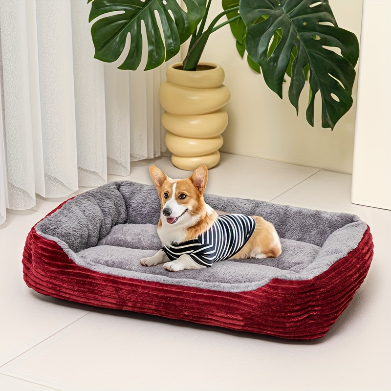 

Striped Dog Bed Sofa, Rectangle Thickened Pet Mat, Polyester Fiber Filled Dog Crate Cushion With Washable Cover For Small To Large Breeds, For Home And Travel