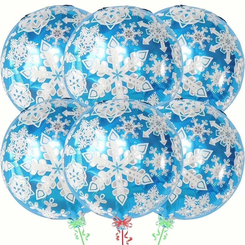 TEMU 6-pack Blue Snowflake Balloons, Christmas & New Year's Party Decorations, Round Aluminum Film Balloons For Winter Carnivals, No Electricity
