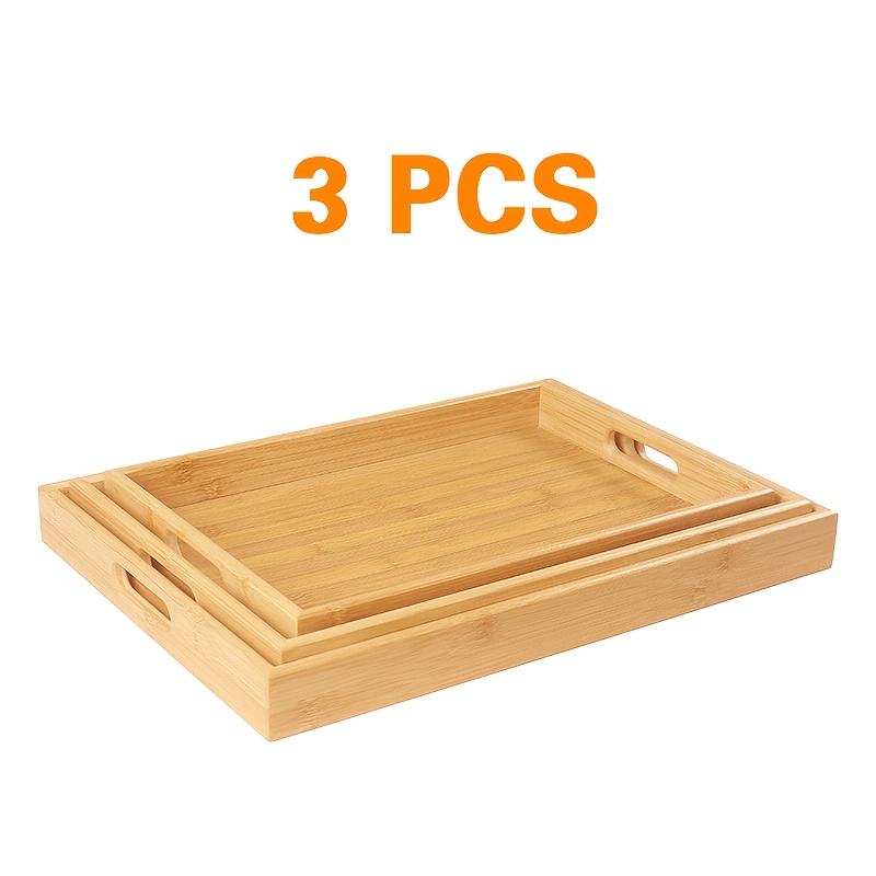 TEMU Bamboo Serving Tray Kitchen Food Tray With Handles Serving Platters Tray Great For Dinners Party, Tea Bar, Table Breakfast Snack, - Elegant