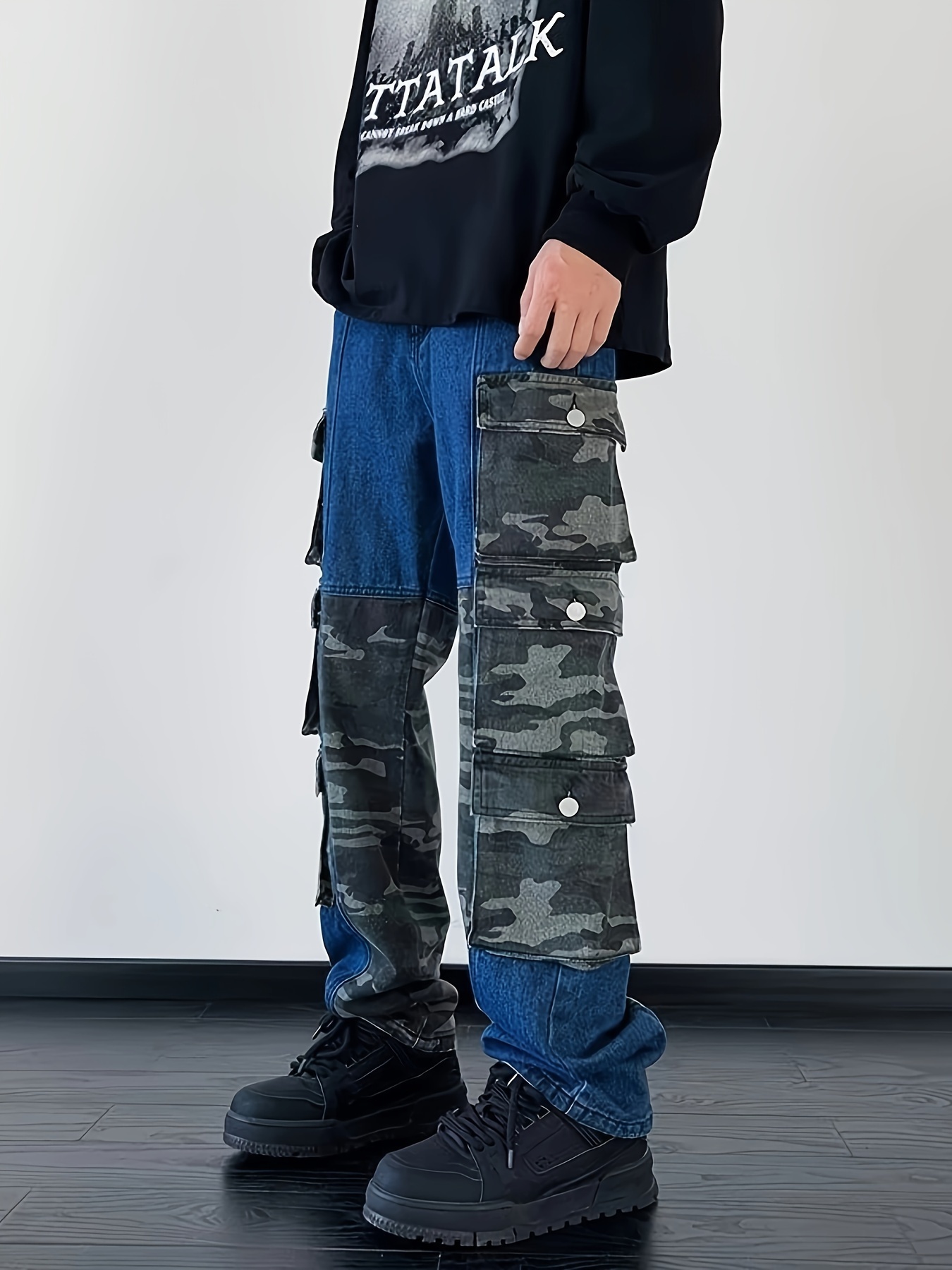 Peto De Camuflaje, Pantalones De Mezclilla Con Tirantes Ajustados Y  Elásticos De Estilo Callejero Casual Para Hombre Para Primavera Y Otoño