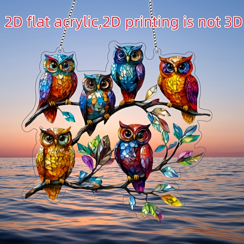 Image of 2d Flat, Colorful Owl Suncatcher Set Of 1, 8" Acrylic Animal Suncatcher For Home, Living Room, Bedroom Decor, Perfect Gift For , , Family - Fun Wedding Decoration, 2d Flat