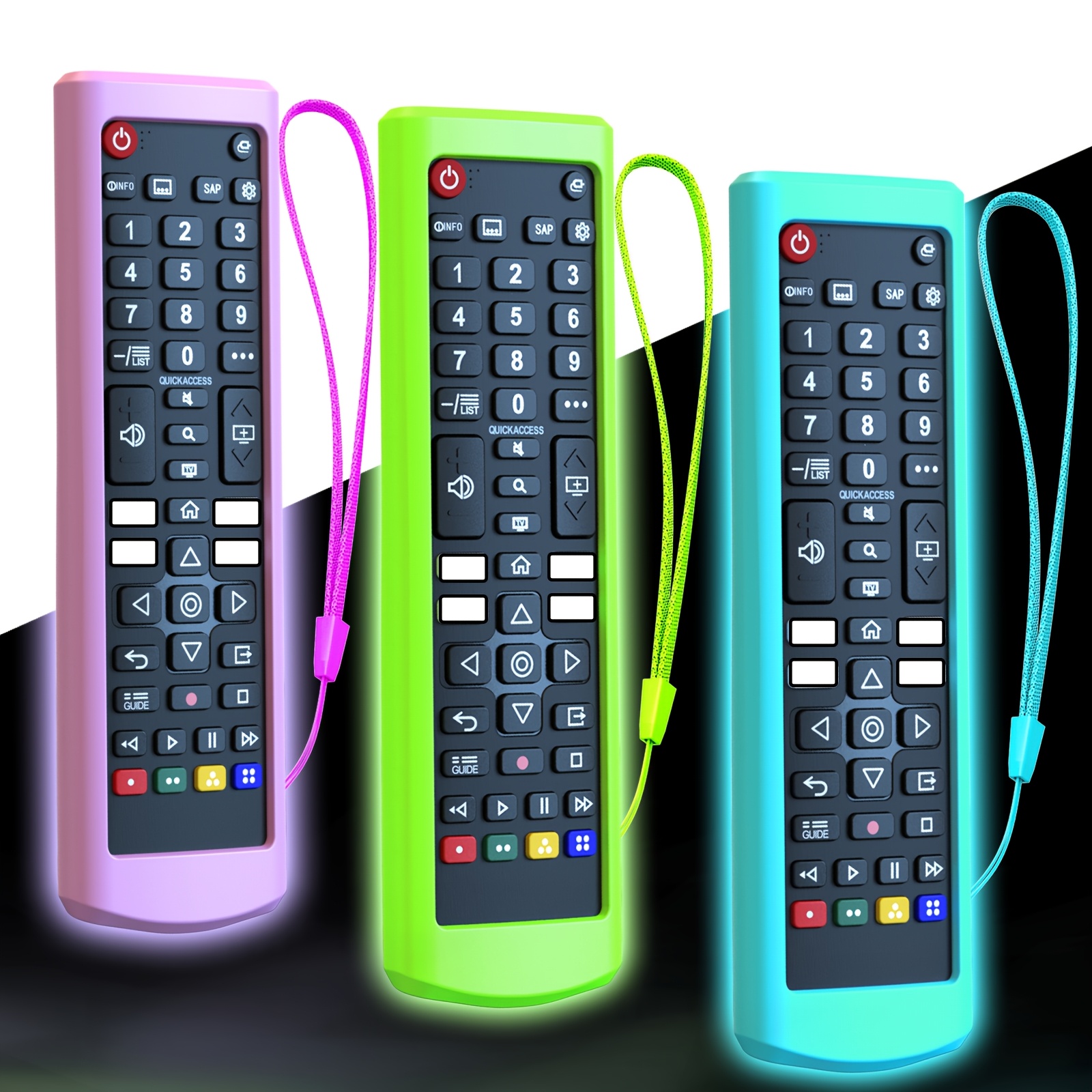 E-shop 2/3 Stück TV-Fernbedienungsschutzhülle mit Schlüsselband, Leuchtet im Dunkeln - Mehrere Farben, Silikon Schutzhülle Kompatibel mit LG Smart TV