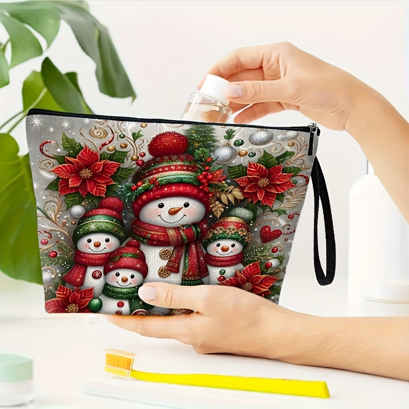 

1pc Christmas Snowman And Cosmetic Bag For Women, Polyester, Zippered For And Use, For Ladies, 6.7" X 9.9" - No , Mixed