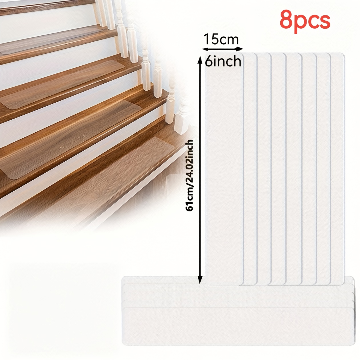 Image of 8pcs-peva Transparent Anti-slip Strips, 10cm/15cm X 61cm, Soft And Comfortable, Skin-friendly, Water Ripple Pattern, Suitable For Bathroom Wood Steps Home Stairs Anti-slip Pads Toilet Shower Room