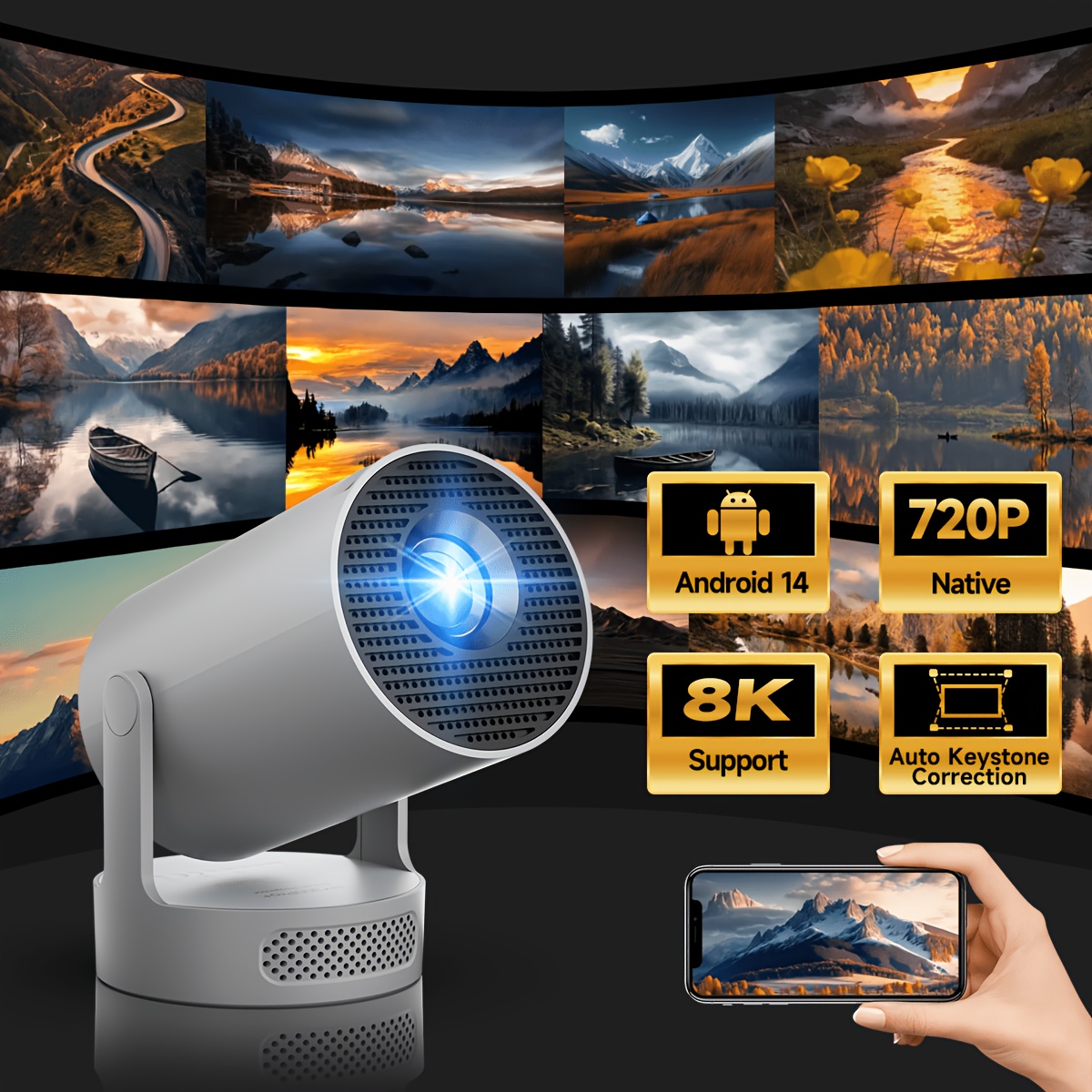 Image of Magcubic 14 Smart Projetor Native 720p Support 8k Auto Focus Compact, H726 Bt5.4, Portable Design, For Movies Gaming Presentations Mini Projector Gift For Friend