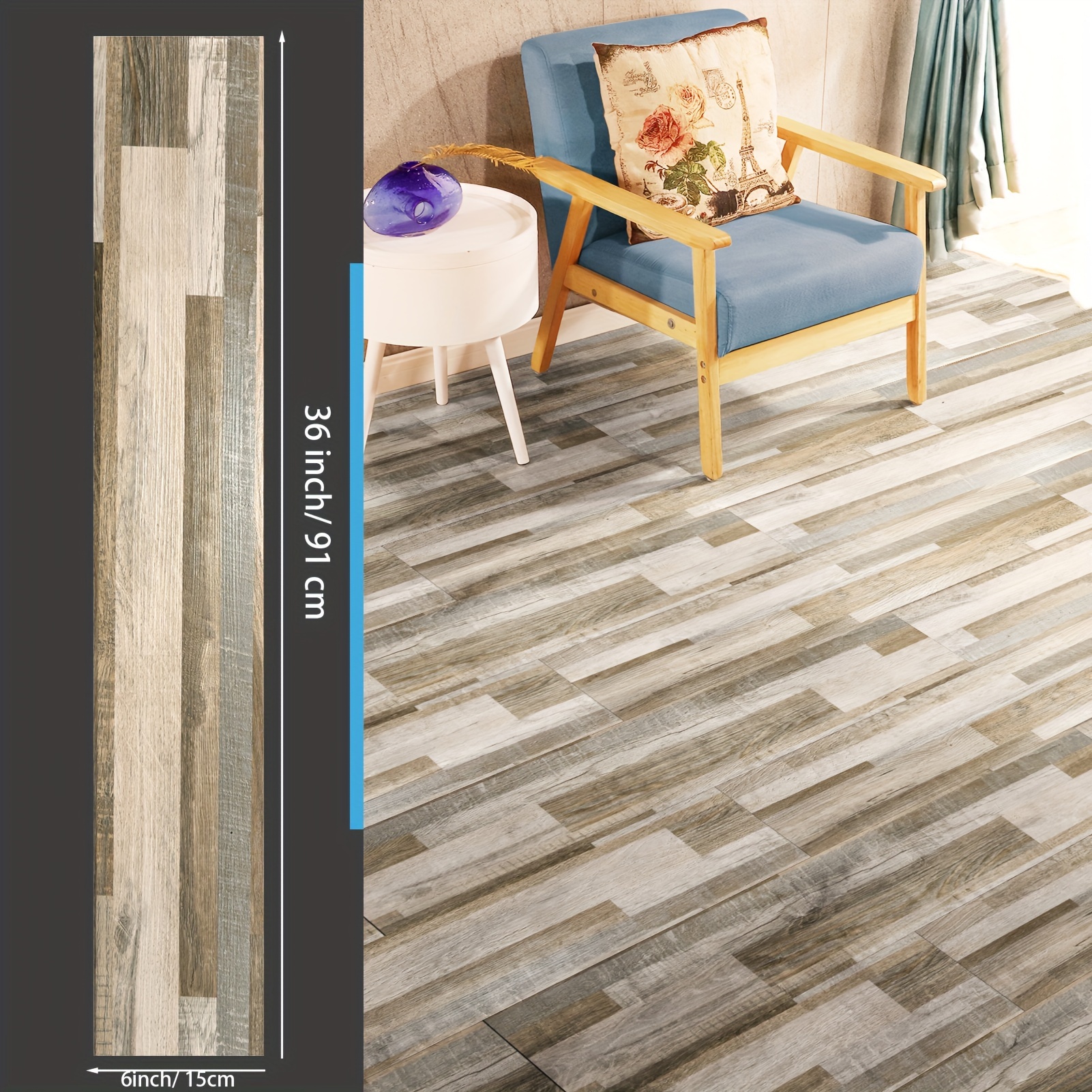 Reforma Fácil: 36 Losetas Vinílicas Autoadhesivas (91.44cm X 15.24cm) Efecto Madera – 5.4 M²