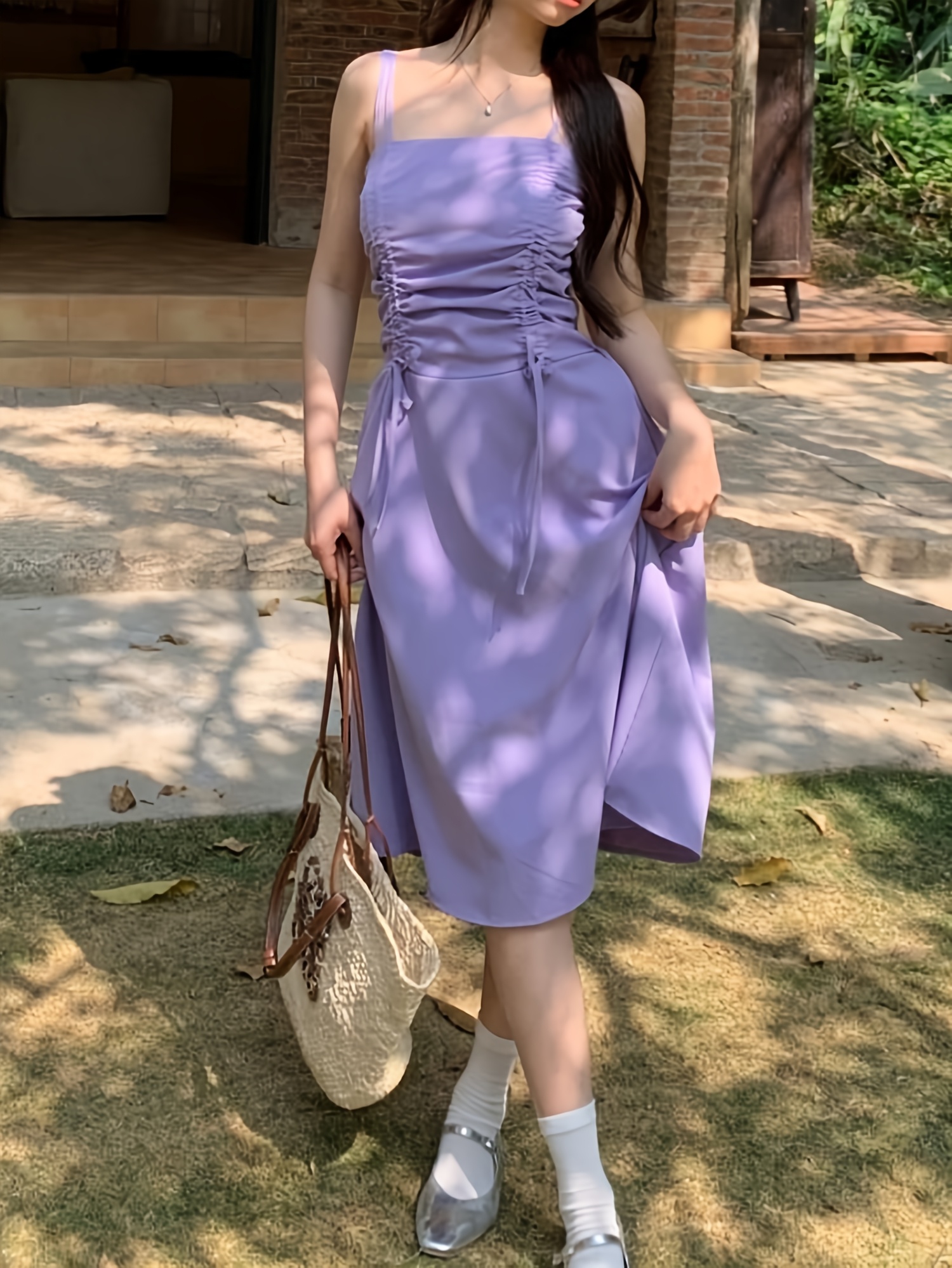 strapless open back dress Papeete Ruched Bandeau Midi Dress in Lavender Purple main image 1
