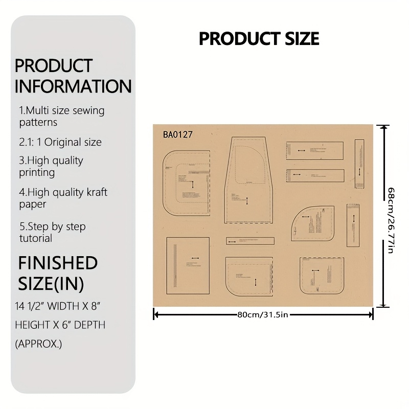 E-shop 1:1 Maßstab Reise-Boston-Tasche Nähanleitung - Papier-Schablone mit Schritt-für-Schritt Anleitung zur Herstellung von Handtaschen/Geldbörsen für
