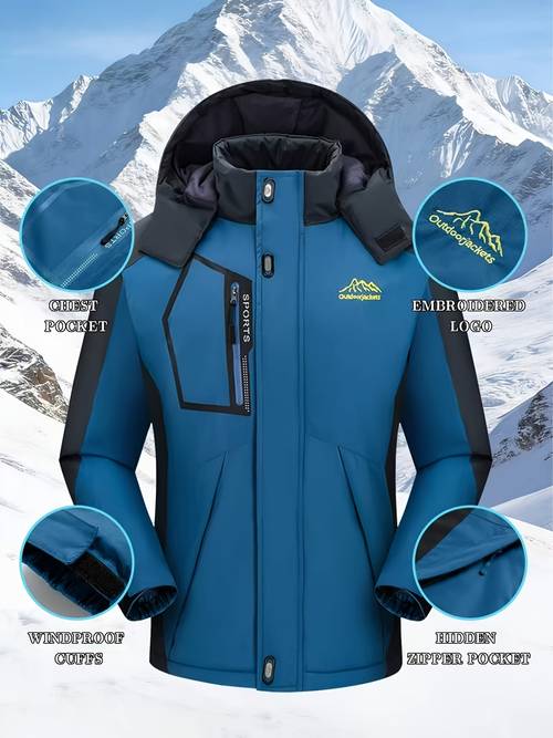 mens winter jacket hiking ski jacket thickened coat parka with multiple pockets and removable hood suitable for skiing hiking mountaineering winter outdoor sports and daily wear