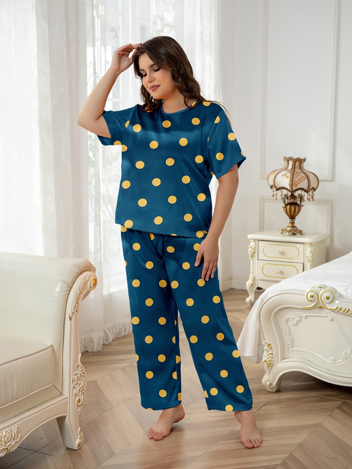 Women's Plus Size Pajama Sets Soft Short Sleeve Loungewear Sleepwear Top  With Eyemask for Ladies 5XL
