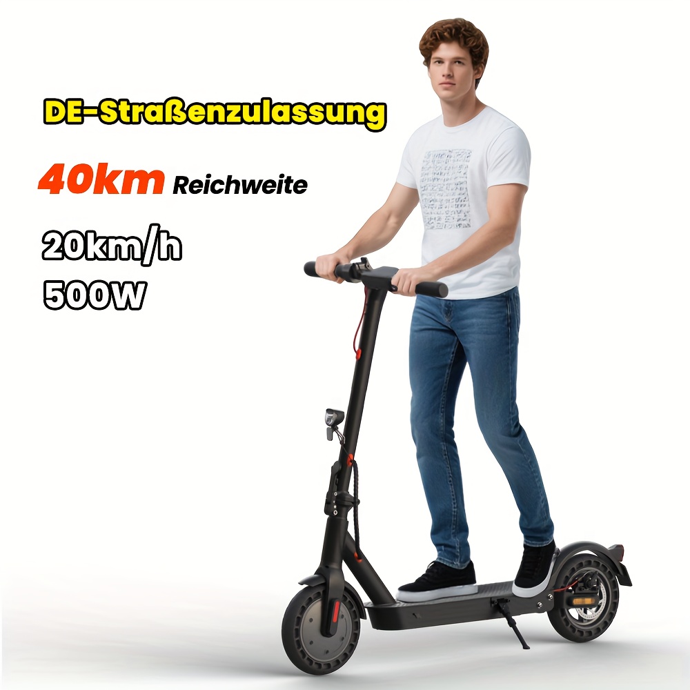 E-scooter With Road Approval, Electric Scooter With 40 Km Range, 500w Motor, 20 Km/h, 10-inch Solid Rubber Tyres, App Connection, Led Display, Foldable Lightweight Scooter.