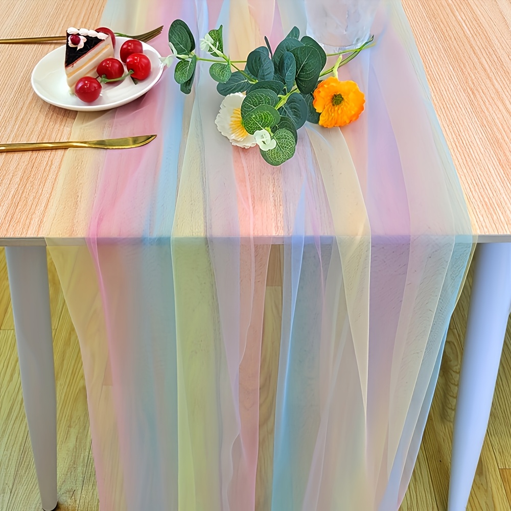 

1pc Christmas Gradient Rainbow Sheer Table Runner, Polyester Floral Pattern, Rectangular Woven Tablecloth, For Wedding, Holiday, Casual Coffee Table, Kitchen Dining, Tv Cabinet, Home Decor