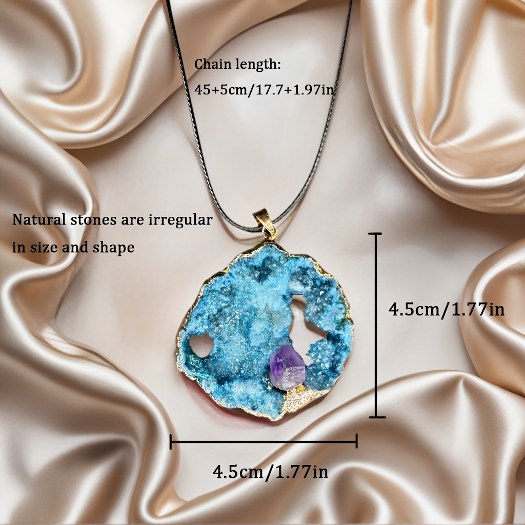 Women's Blue Natural Stone Pendant Necklace, Rock Quartz