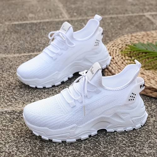 womens breathable knit sneakers lightweight low shoes comfortable soft sole casual athletic footwear white mesh design with rubber outsole lace up closure casual attire and light activities