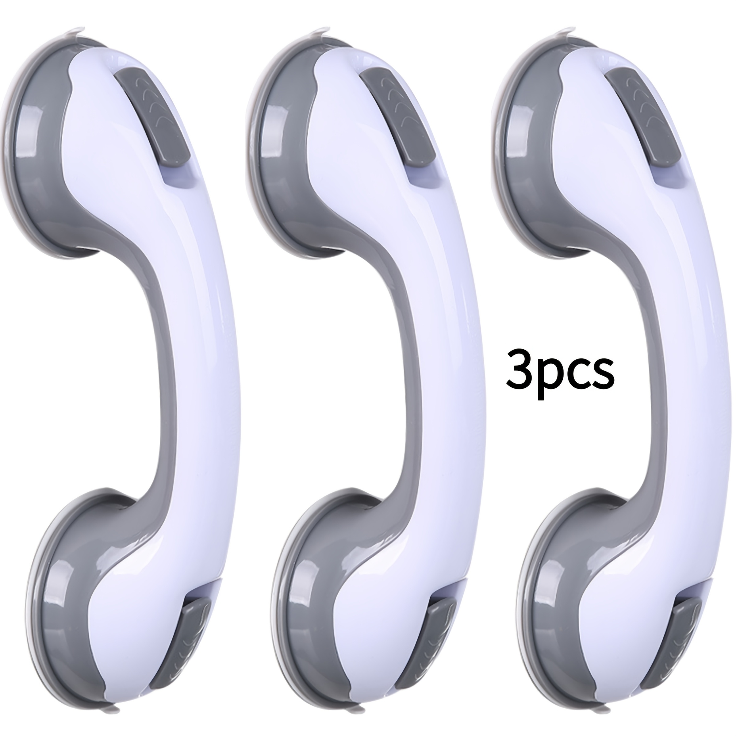 Image of 3pcs Shower Grab Bar Set; Heavy-duty Suction-cup Shower Grab Bars; Suitable For Use With Shower Chairs Or Stools; Ensures Bathroom Safety For Individuals With Mobility.