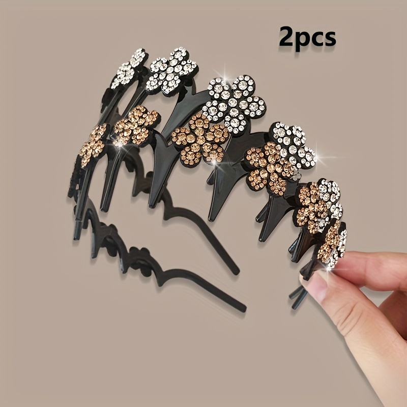 E-shop 2er-Set Neue funkelnde Strass-Zähne Anti-Rutsch-Stirnband Damenmode Strass-Blumen-Haarband zum Töten von Flauschen und zum Waschen des Gesichts,