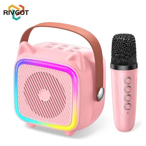 kids adults mini karaoke machine cute portable wireless speaker with wireless microphone led lights pink usb charging rechargeable battery girls birthday or christmas party karaoke machine for kids