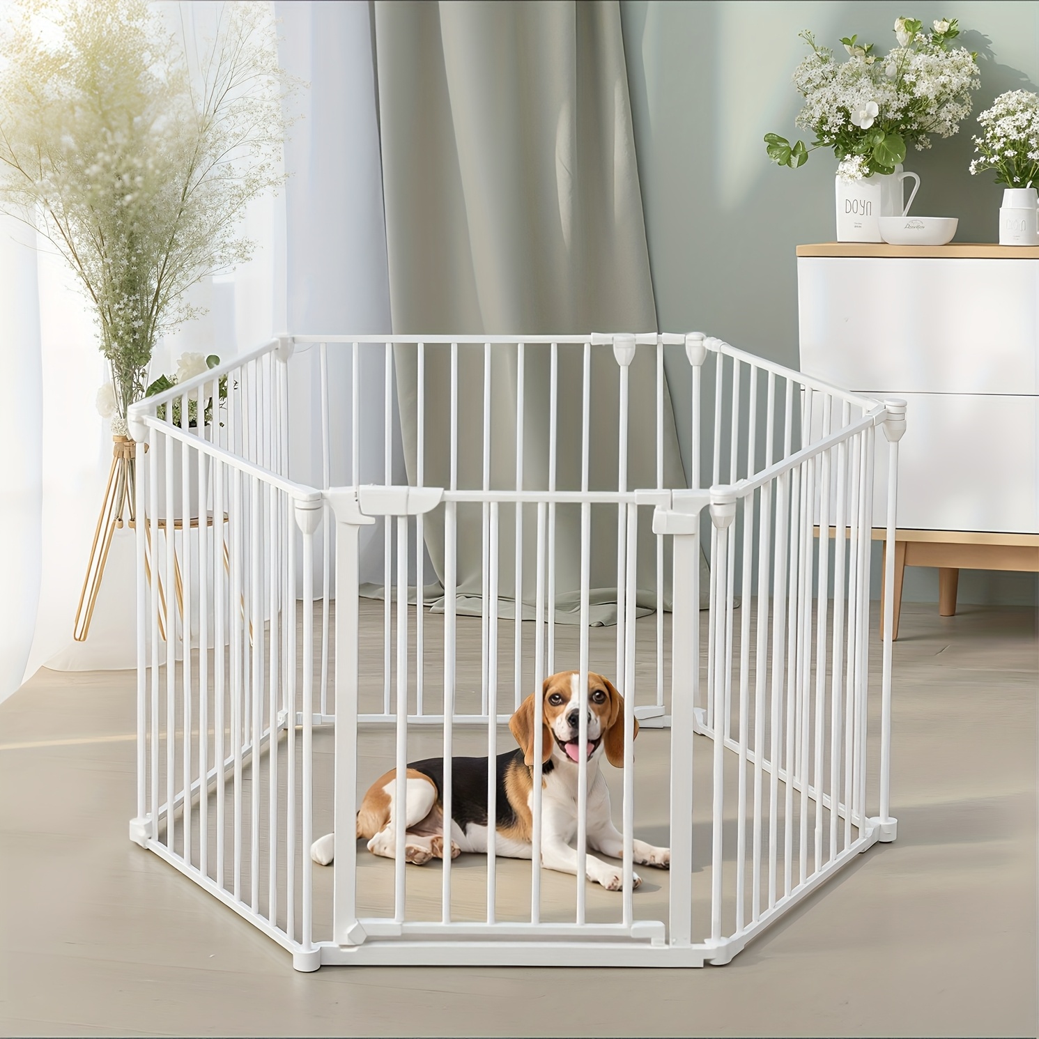 TEMU Advwin Pet Playpen With 6 Panels, 29 Inches Tall, Is A Sturdy And Expandable Dog Fence Suitable For Indoor And Outdoor Use. This Portable Puppy