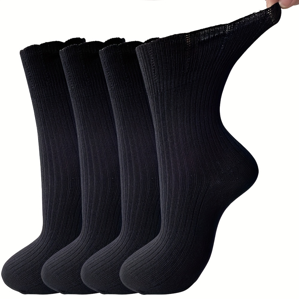 4 Pairs Women's Loose Fit Socks With Extra Wide Petal Cuff, Non-binding, Cotton Blend, Breathable & Comfortable For Seniors And Expecting Moms, Thoughtful Health Gift