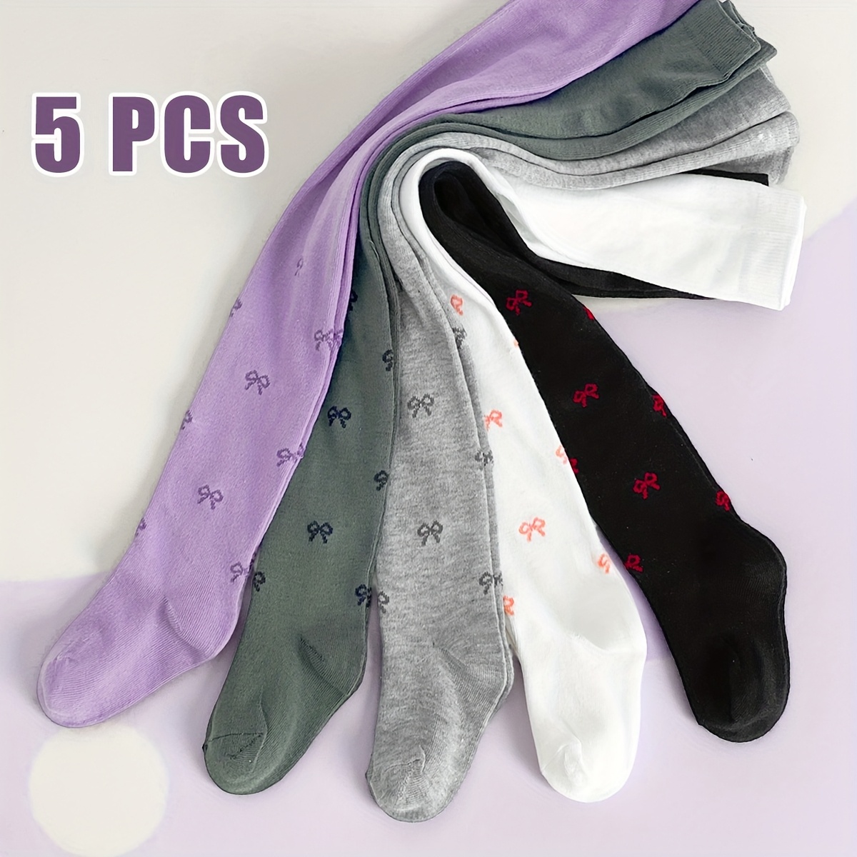 Image of 5pcs Baby Toddler Leggings Girls' Minimalist Knitted Tights: Featuring Thickness, Good Elasticity, And A Comfortable, Skin-friendly Texture. Suitable For Daily Wear And Autumn