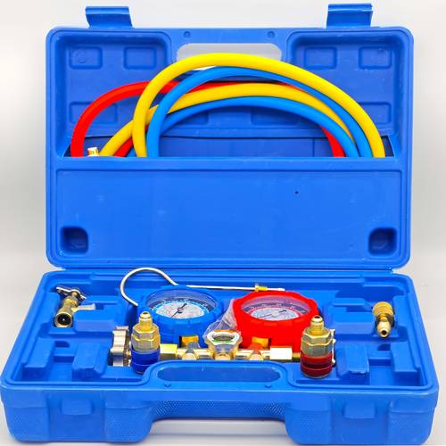 r410a r22 r134a r404a refrigerant car air conditioning tool kit double gauge pressure meter vacuum pump for auto repair