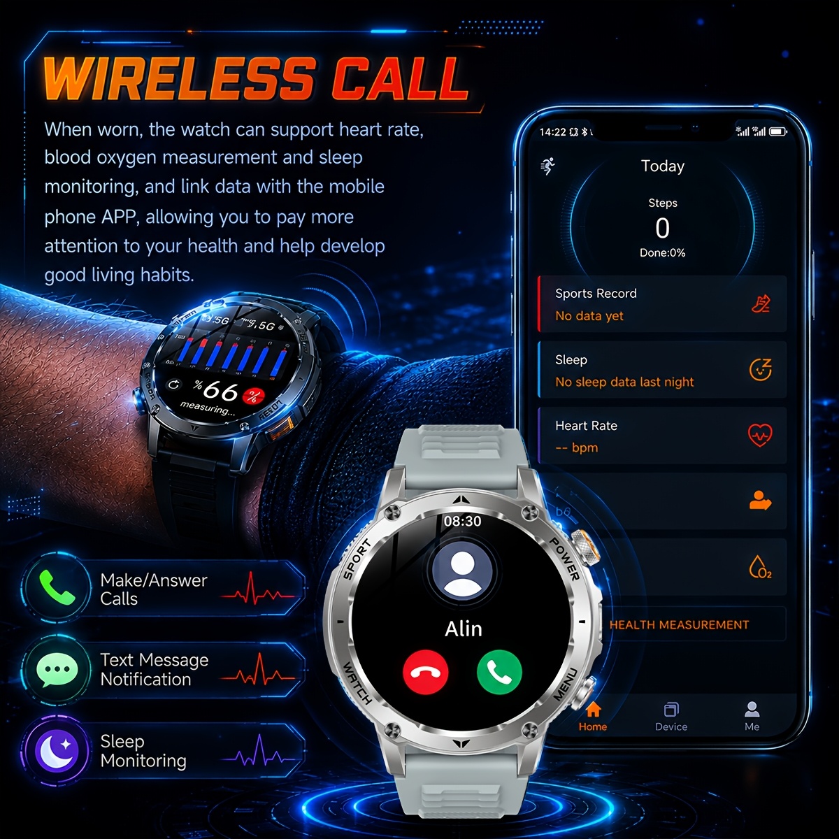 2026 Latest Model Men's Smartwatch with 1400mAh Battery