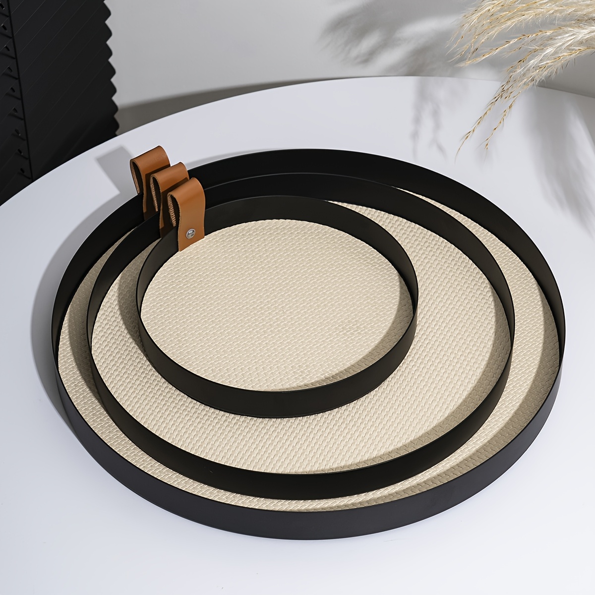Rundes Tablett, Schwarz Mit Goldene Griffen, 30,5 Cm Durchmesser – Für Couchtisch, Küche & Deko