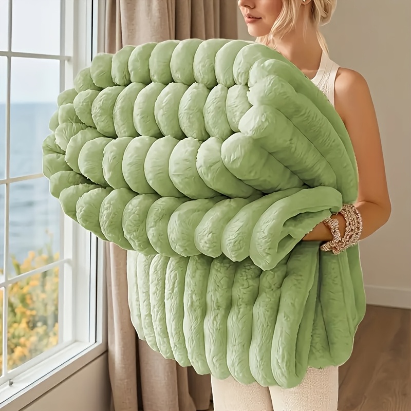 Image of 78in*90in Thick Fleece Blanket | , 3d Faux Rabbit Fur, Double-sided Plush, Comfortable And Warm, Machine Washable And Reusable, Double-sided, Ideal For , Home, Office, Travel, Camping, Gift For