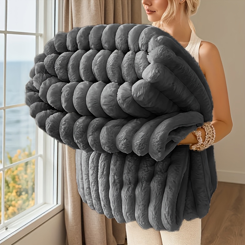 78in X 90in Thick Fleece Blanket | , 3d Faux Rabbit Fur, Double-sided Plush, Comfortable And Warm, Machine Washable And Reusable, Double-sided, Ideal For , Home, Office, Travel, Camping, Gift For