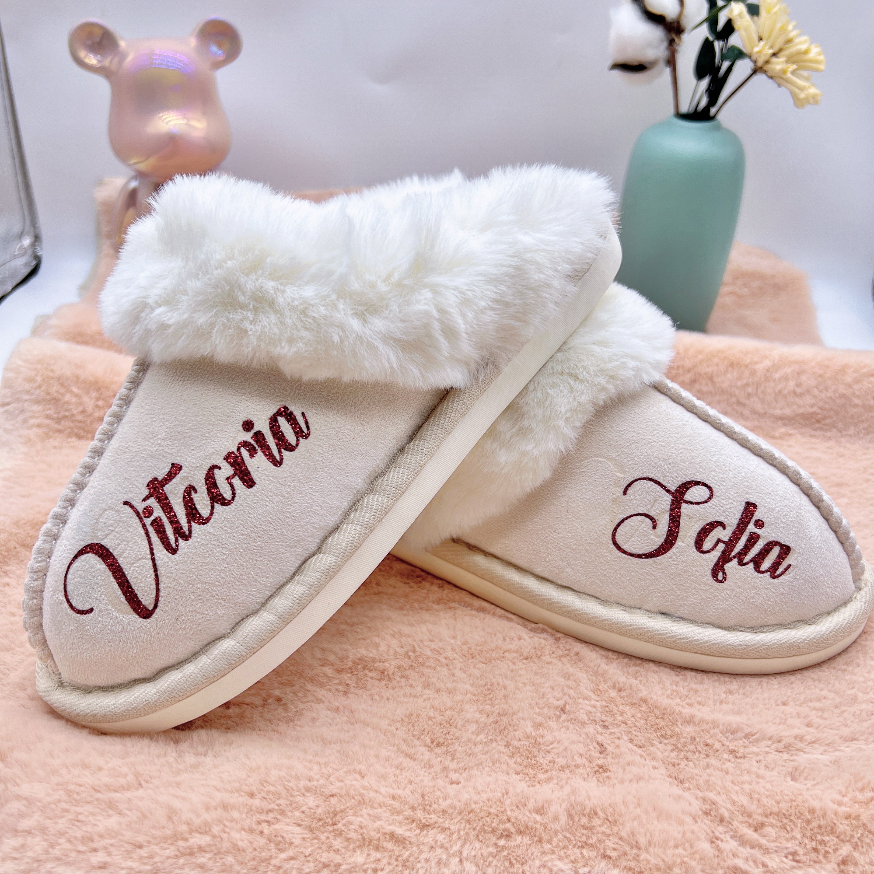 TEMU Personalized Bedroom Slippers For Women - Custom Embroidered Names, Bridesmaid Gifts, Gifts For Her, Unique Presents, Wedding Favors, Female