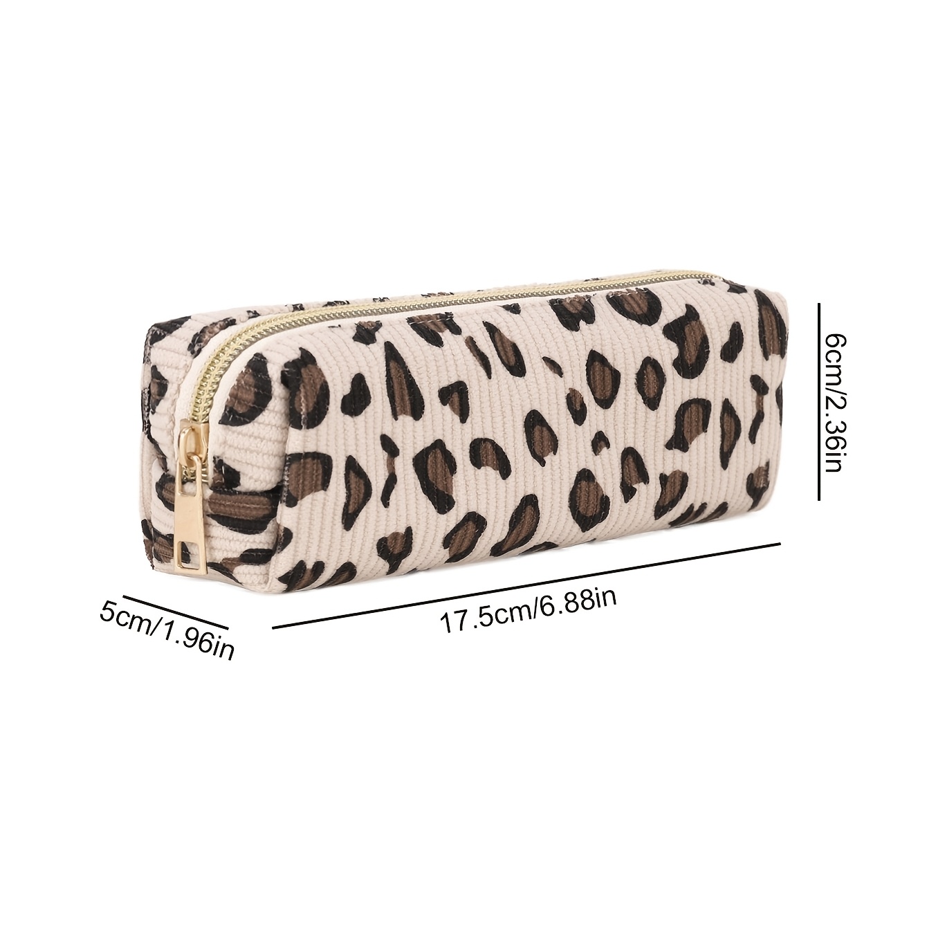TEMU 1pc, Leopard Print Corduroy Pencil Case, Reusable Desktop Stationery Bag For Office & School Supplies, Cosmetic Pouch For Wedding & Daily Use,