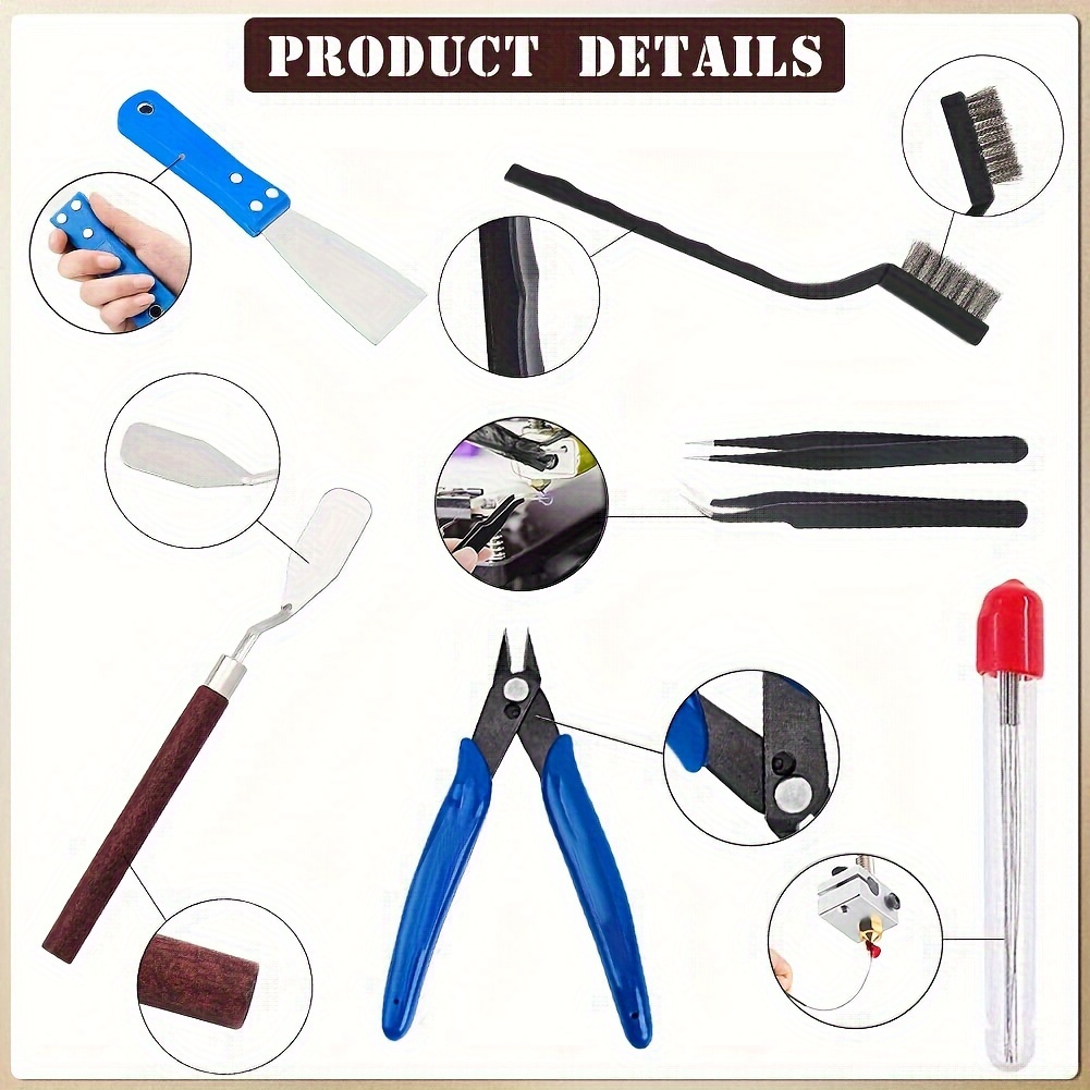 

23pcs 3d Printer Tools, 3d Printer Nozzle Cleaning Tools, Removal Tool Kit, Includes Putty Knife, Wire Brush, Wire Flush Cutter, Scraper Knife, Diamond Files And Tweezer For Cleaning 3d Printer