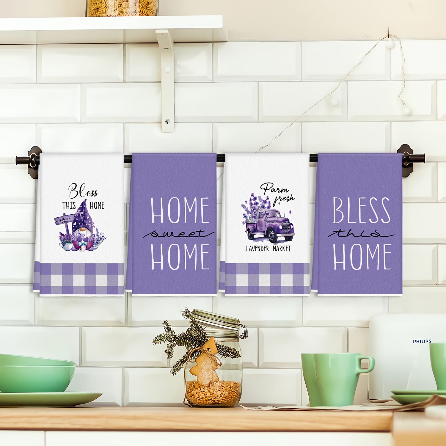 

4pcs Spring Lavender Kitchen Towel Set - Microfiber, Rustic Farmhouse Style Dish & Hand Towels For Bathroom And Kitchen Decor, 18x28 Inches (purple/lavender)