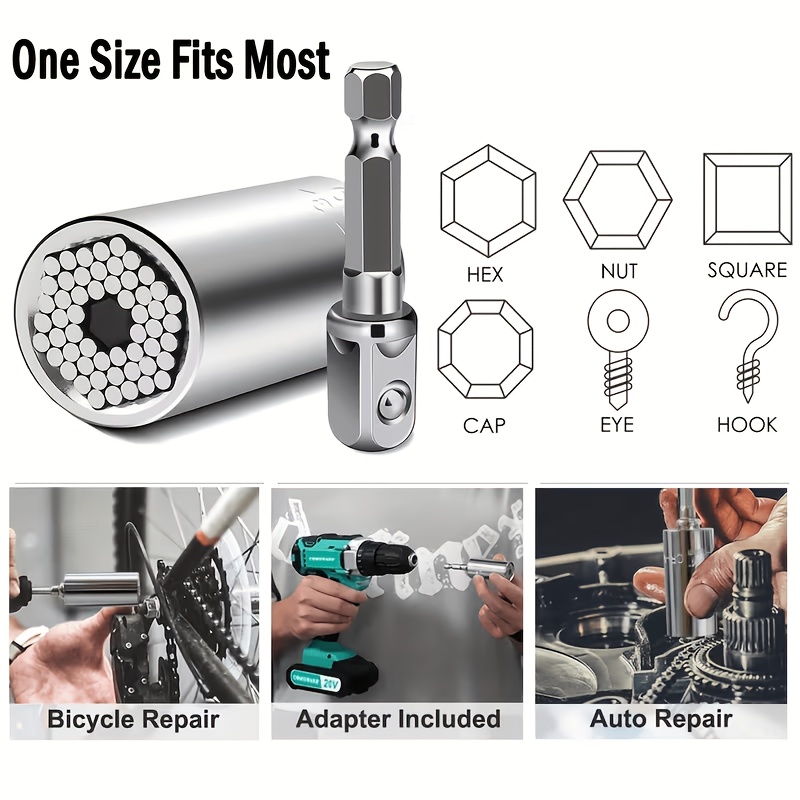 Image of Professional Socket Wrench Set - Material, Adjustable 7-19mm, With Ratchet Wrench And Drill Bit Adapter, Material, Suitable For Applications, Industrial Tool Kit