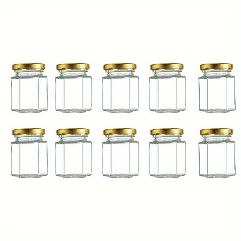 TEMU 2.7oz 10-pack Glass Hexagonal Jars With Lids For Convenient Home Storage Of Honey, Butter, Nest, And