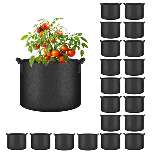 20 pack 5 gallon plant grow bags with handles aeration nonwoven fabric lightweight gardening pots for vegetables flowers potatoes tomatoes fruits indoor outdoor use black indoor gardening vegetable growing classic planter design portable planters