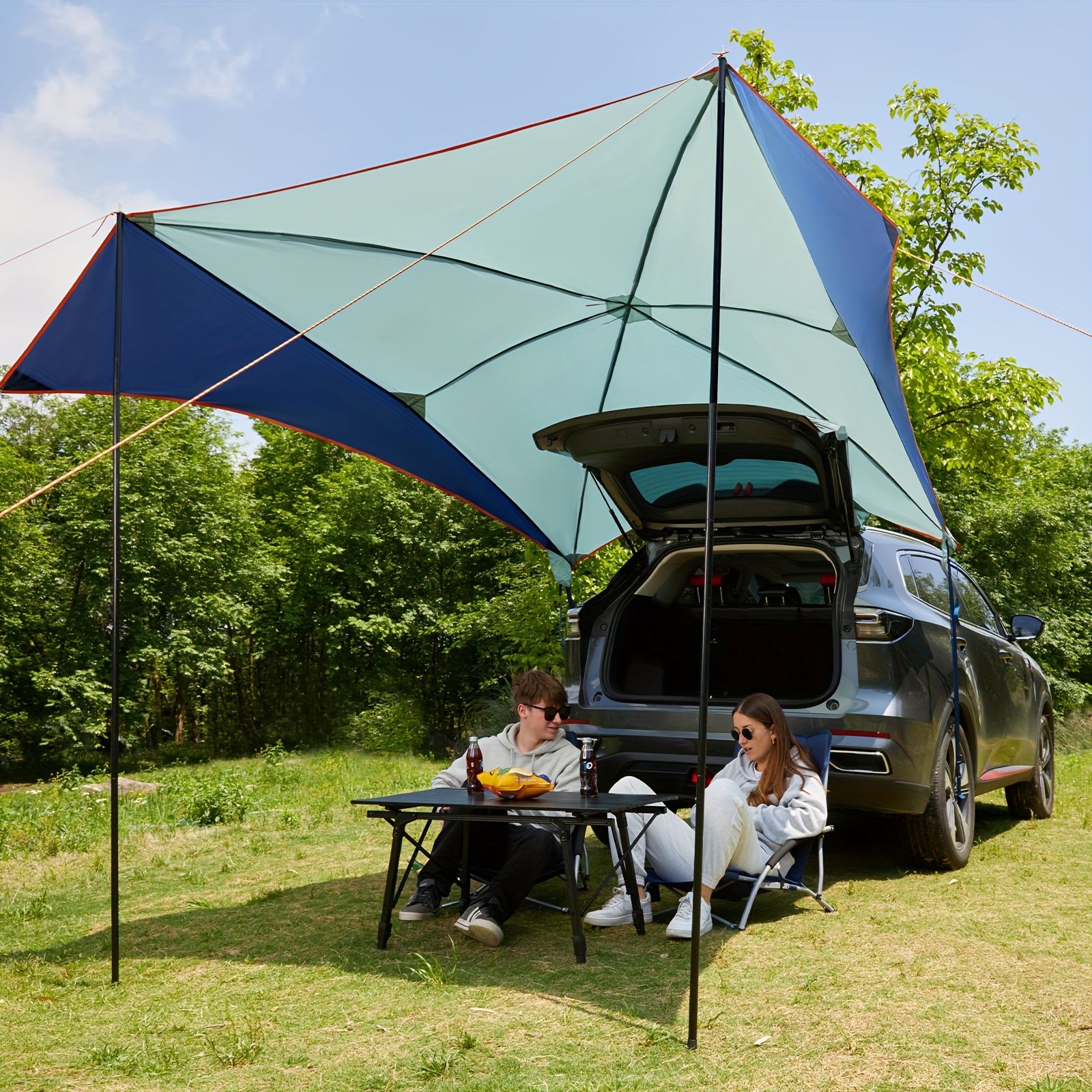 

Suv Tent With Awning Shade, Waterproof Car Camping Sun Shelter, Portable For Camper And Trailer, Sun Shade For Camping, Park, Beach, Outdoor, To Trunk, Rv, Van